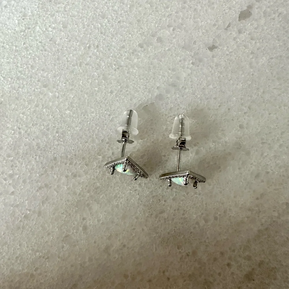 Modern Opal Triangular Sterling Silver Stud Earrings - Picture 5 of 7